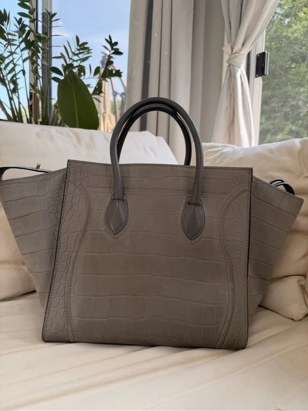 Celine Nubuck Gray Croc-Embossed Phantom Luggage
